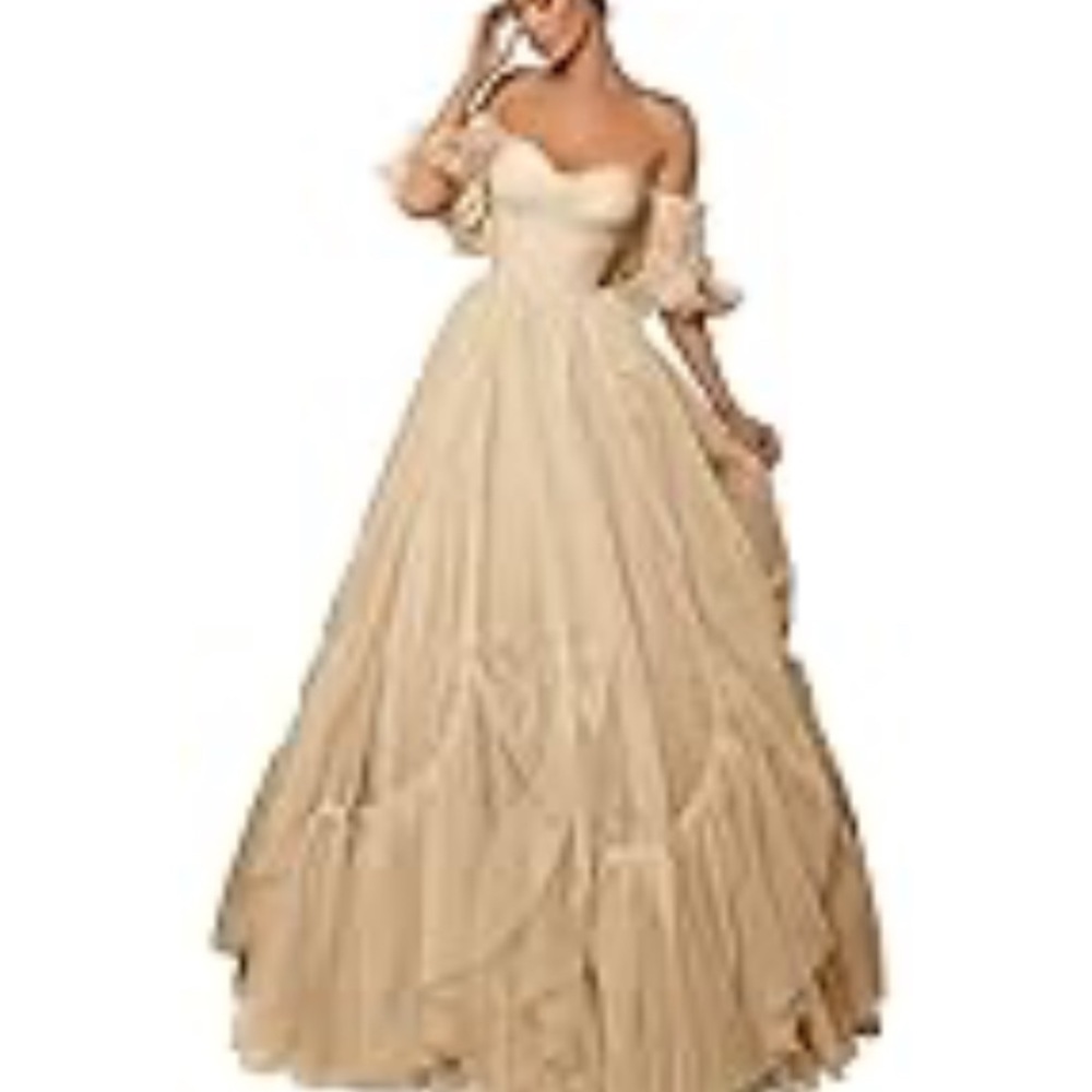 Elegant Cream Off-Shoulder Gown